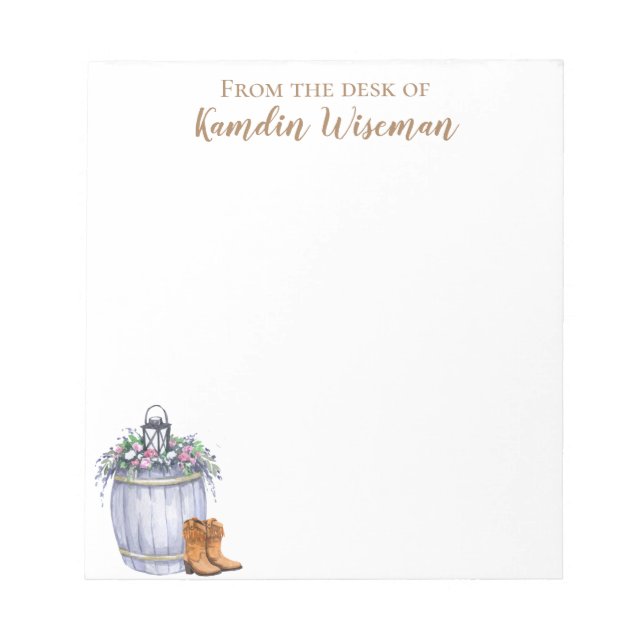 Personalised Notepad Summer Country Wedding Rustic (Front)