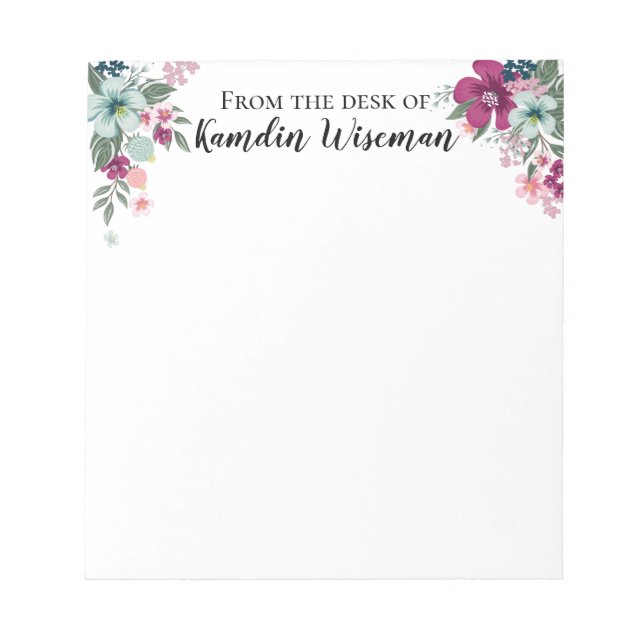 Personalised Notepad Tropical Flowers on White (Front)