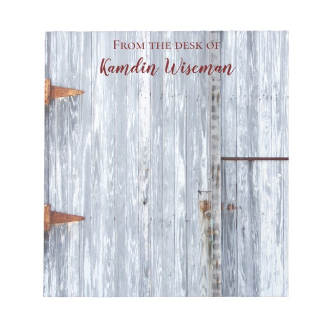 Personalised Notepad White Wash Wood Barn Door Cou (Front)