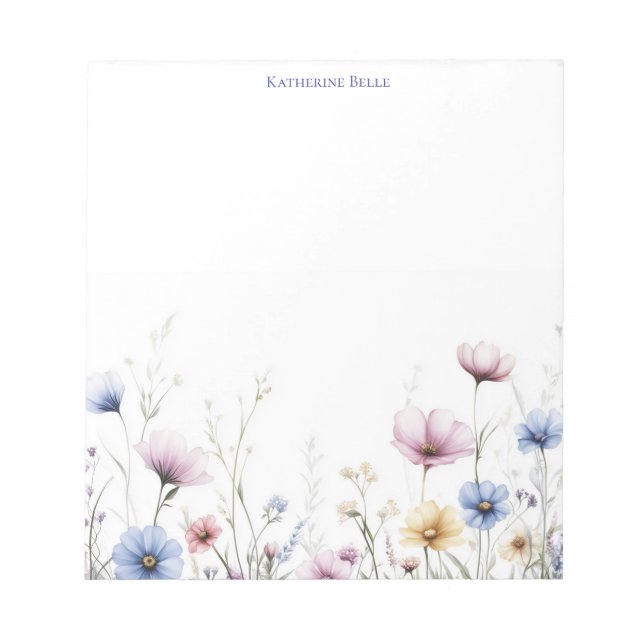 Personalised Notepad with Watercolor Flowers (Front)