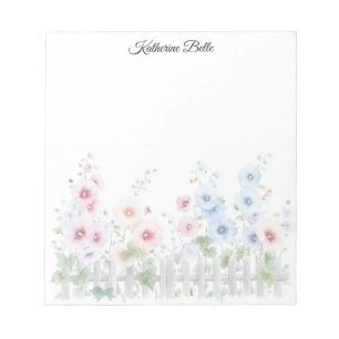 Personalised Notepad With Watercolor Hollyhocks