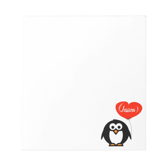 Personalised notepads | penguin with red balloon (Front)