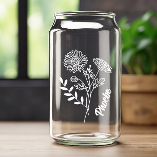 Personalised November Birth Flower Chrysanthemum W Can Glass