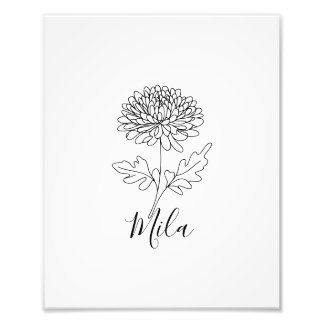 Personalised November Chrysanthemum Birth Flower  Photo Print