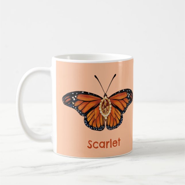 Personalised November Citrine Monarch Butterfly Coffee Mug (Left)