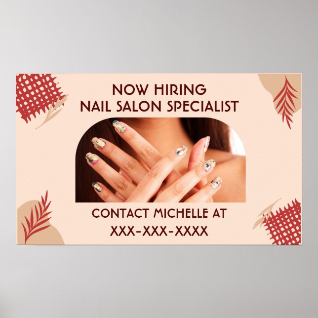 Personalised Now Hiring Nail Salon Specialist Poster (Front)