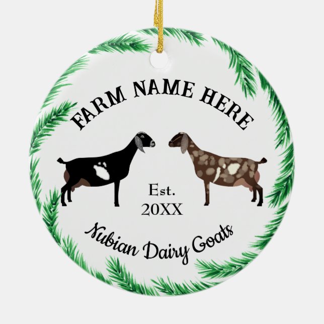 Personalised Nubian Dairy Goat Pine Wreath Ceramic Ornament (Back)