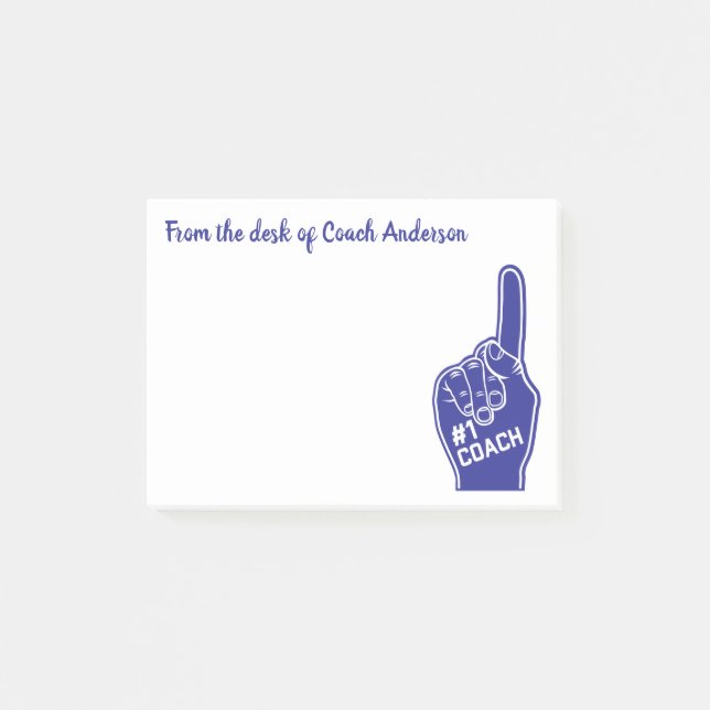 Personalised Number One Coach Foam Finger Post-it Notes (Front)