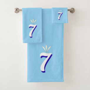 Personalised Number Seven on Turquoise Bath Towel Set