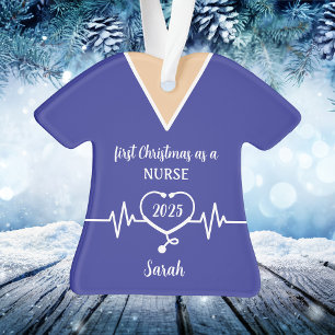 Personalised Nurse Blue Scrubs Christmas Ornament