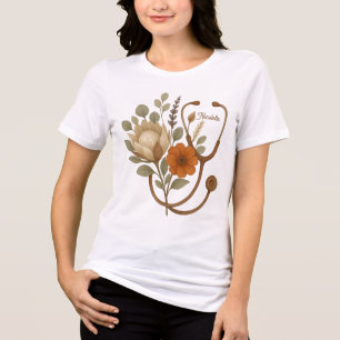 Personalised Nurse Boho Floral Stethoscope Tri-Blend Shirt
