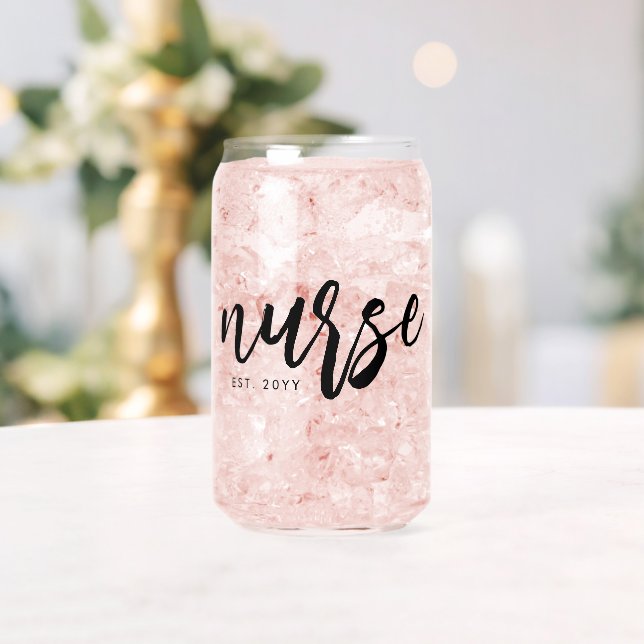 Personalised Nurse Brush Typography RN Graduation Can Glass (Insitu (Wedding))