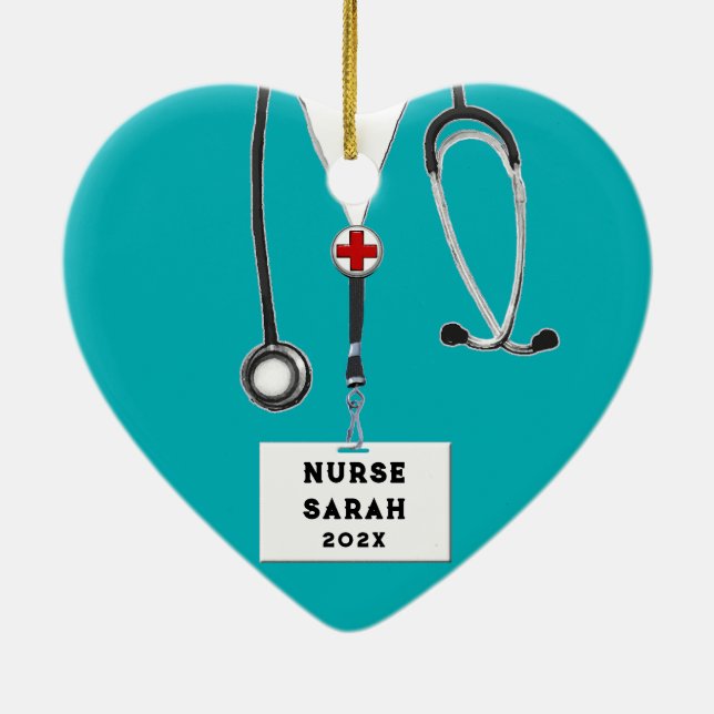 Personalised Nurse Christmas 2023 Collectable Cera Ceramic Ornament (Back)