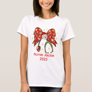 Personalised Nurse Christmas Stethoscope Bow T-Shirt