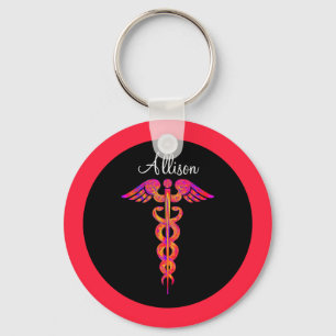 Personalised Nurse Colourful Caduceus Medical Key Ring