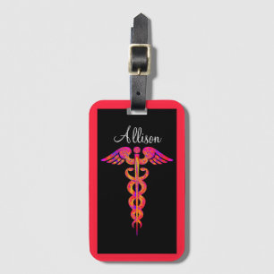 Personalised Nurse Colourful Caduceus Medical Luggage Tag