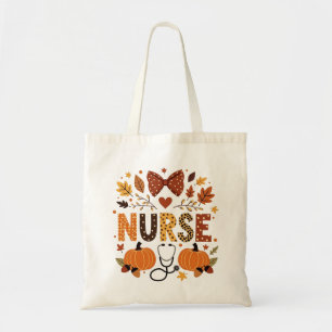 Personalised Nurse – Cute Pumpkin & Autumn Leaves Tote Bag