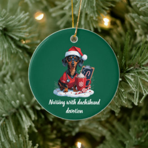 Personalised Nurse Dachshund Lover Christmas Ceramic Ornament
