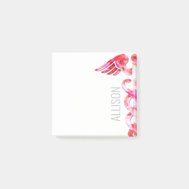 Personalised Nurse Doctor Pink Caduceus Medical Post-it Notes (Front)