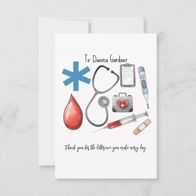 Personalised Nurse Doctors Healthcare Minimalist Thank You Card (Front)