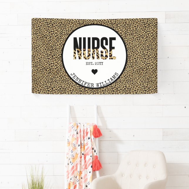 Personalised Nurse Est Cheetah RN Graduation Banner (Insitu)