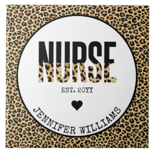 Personalised Nurse Est Cheetah RN Graduation Ceramic Tile