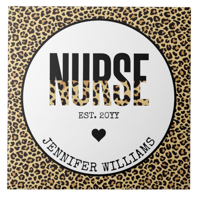 Personalised Nurse Est Cheetah RN Graduation Ceramic Tile (Front)