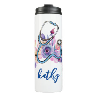 Personalised Nurse Floral Stethoscope Gift Thermal Tumbler