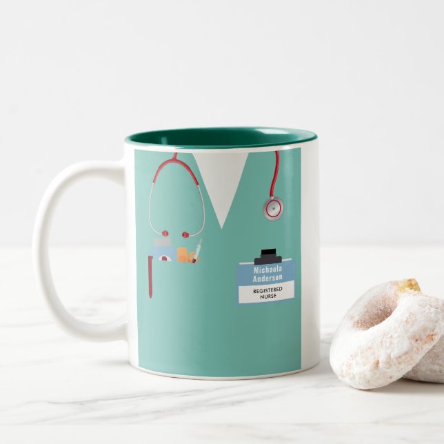 Personalised Nurse Gift Mug With Scrubs & Name (With Donut)