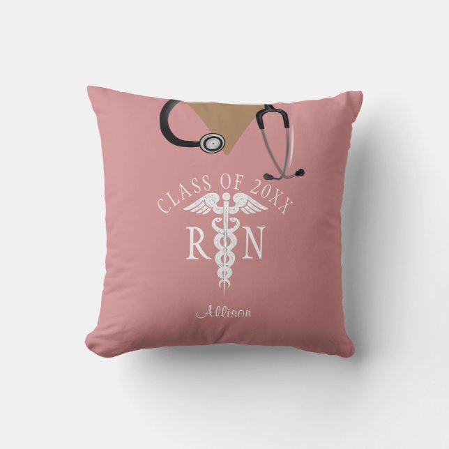 Personalised Nurse Graduation Pink Scrub Top Cushion (Front)