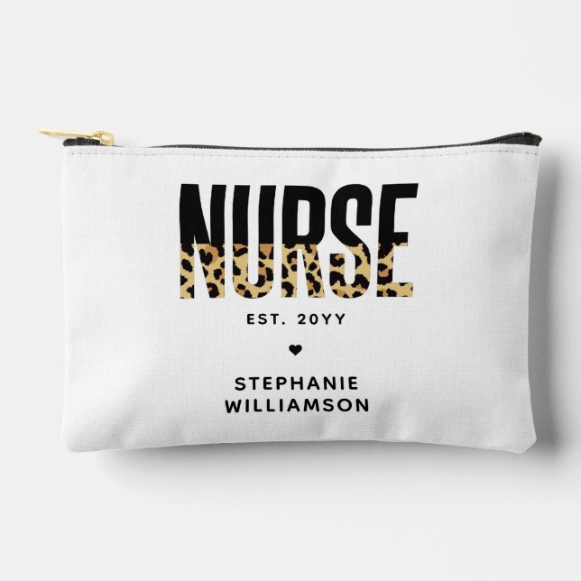 Personalised Nurse Leopard Print RN Graduation Accessory Pouch (Front)