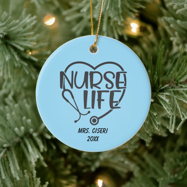 Personalised  Nurse Life With Stethoscope    Ceramic Ornament (Tree)
