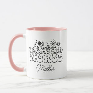 Personalised Nurse Mug, Custom Floral Nurse Coffee Mug