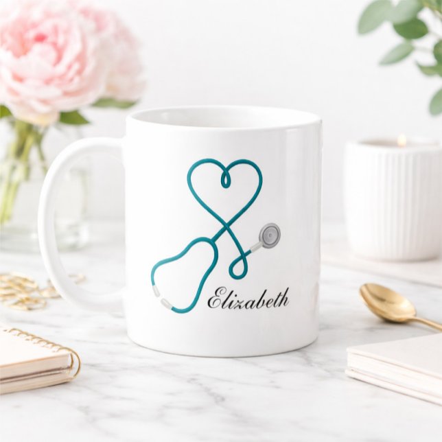 Personalised Nurse Mug with Heart Stethoscope (Creator Uploaded)