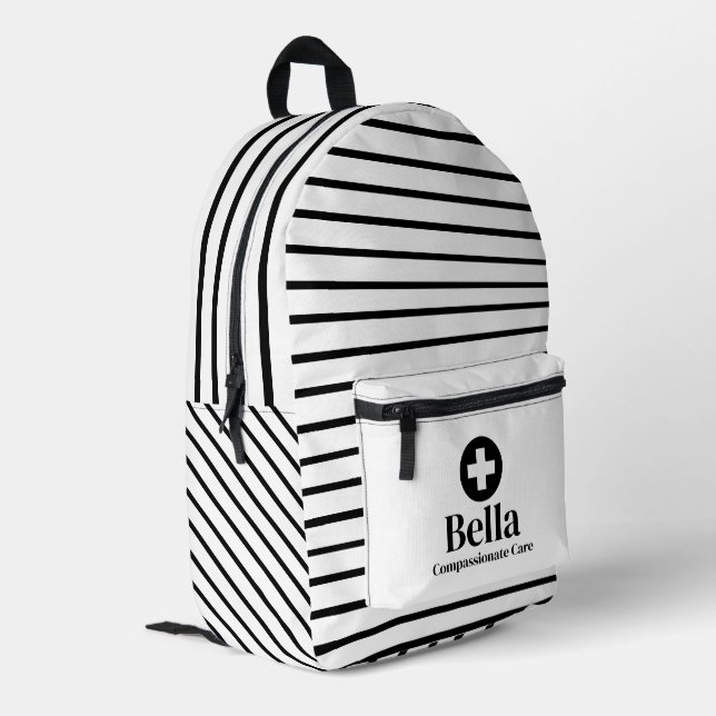 Personalised Nurse Name Stripe Printed Backpack (Back Corner Left)