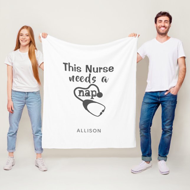 Personalised Nurse Needs a Nap Stethoscope White Fleece Blanket (In Situ)