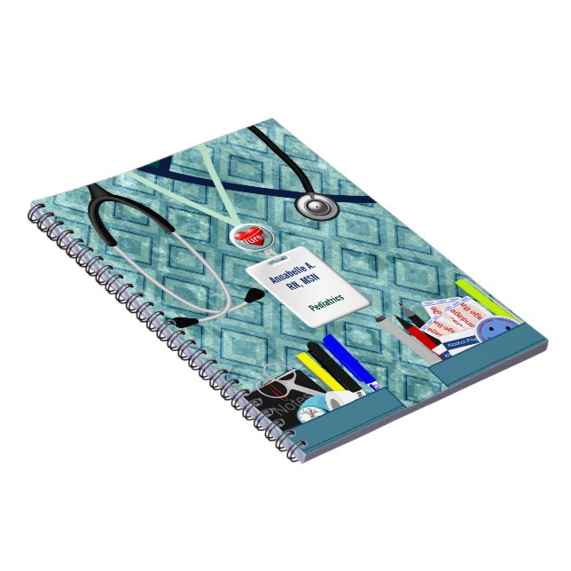 Personalised Nurse Pockets Blue & Teal Notebook (Right Side)