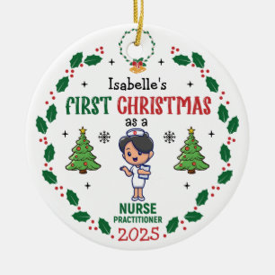 Personalised Nurse Practitioner First Christmas Ceramic Ornament