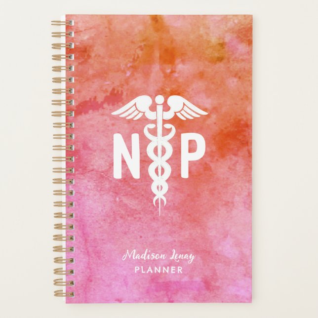 Personalised Nurse Practitioner Pink Orange Custom Planner (Front)