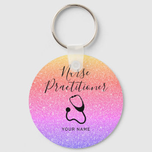 Personalised Nurse Practitioner Rainbow Glitter Key Ring