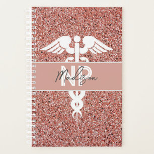 Personalised Nurse Practitioner Rose Gold Glitter Planner