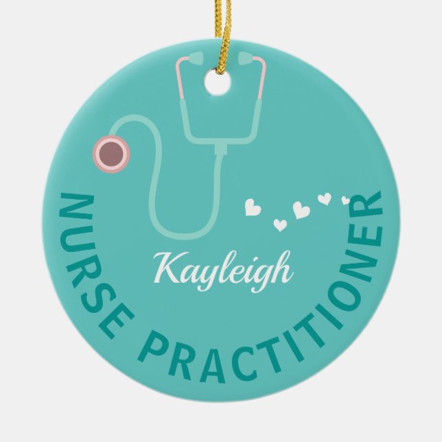 Personalised  Nurse Practitioner- stethoscope Ceramic Ornament (Front)