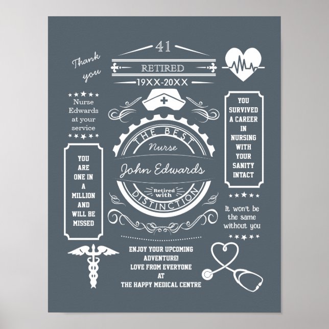 Personalised nurse Retirement Poster medical (Front)
