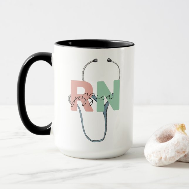 Personalised Nurse Retro Custom RN Name Gift Mug (With Donut)