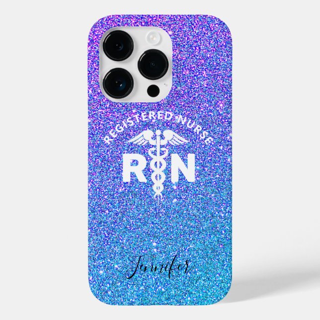 Personalised Nurse RN Blue Purple Glitter Medical Case-Mate iPhone Case (Back)