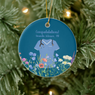 Personalised Nurse RN LPN NP Blue Scrubs Ceramic Ornament