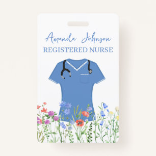 Personalised Nurse RN LPN NP Blue Scrubs ID Badge