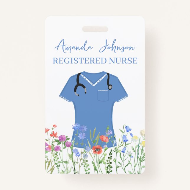 Personalised Nurse RN LPN NP Blue Scrubs ID Badge (Back)