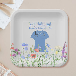 Personalised Nurse RN LPN NP Blue Scrubs Paper Plate