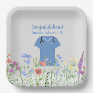Personalised Nurse RN LPN NP Blue Scrubs Paper Plate